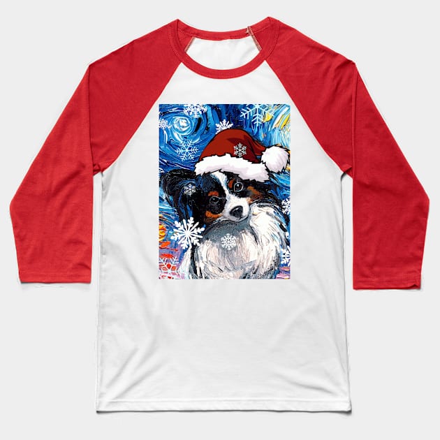 Papillon Santa Baseball T-Shirt by sagittariusgallery